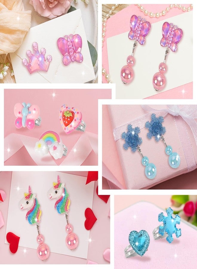 Drabac Toddler Girl Toys for Ages 5-7 Jewelry,34pcs Girls Toys Age 6-8 Clip on Earrings for Girls age 8-10 Kids Princess Toy Adjustable Ring Girl Toy Age 3 4 5 6-8 Year Old Birthday Christmas Gifts - Image 4